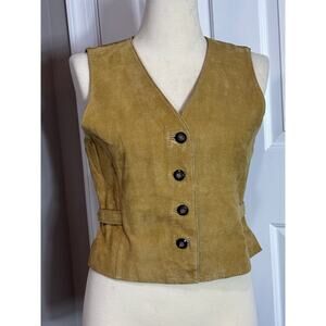 Vintage VTG Marsh Landing Sz S Leather and Cotton Vest Tan Beige Cottage Core
